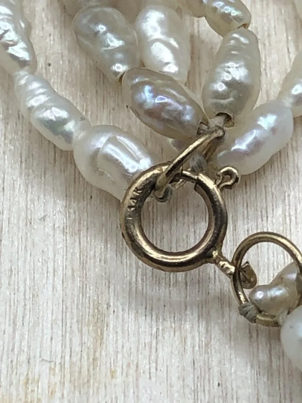Vintage Genuine Rice Pearl Bracelet 14 K Gold Clasp 5 Strands Layers